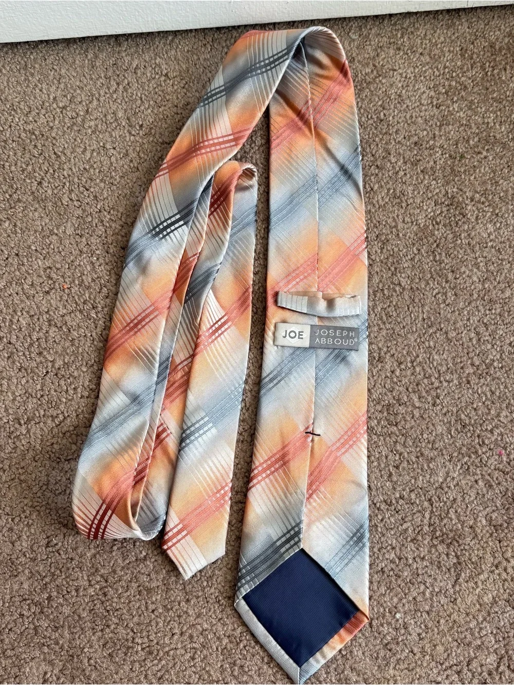 Joseph Abboud Men's Multicolor Plaid  Woven Silk Designer Tie Orange Blue